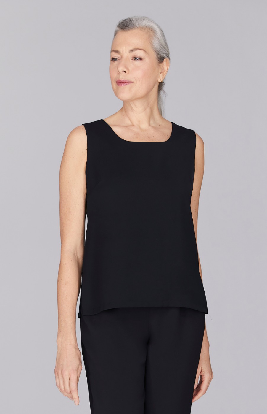 Emmelle Tops | Sleeveless Scoop Neck Base Fabric Shell Black