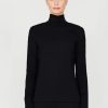 Mi Jong Lee Tops | High Neck Long Sleeve Top Back Zip Black