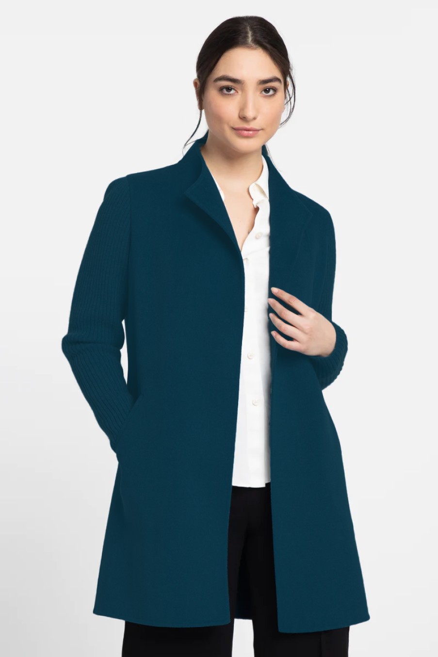 Kinross Cashmere Jackets | Rib Sleeve Coat - Seapine