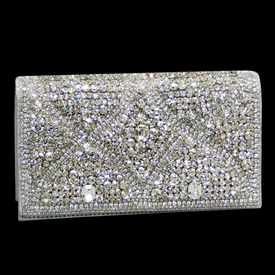 David Jeffery Accessories | Clear Crystal Stone Clutch W/ Silver Beading