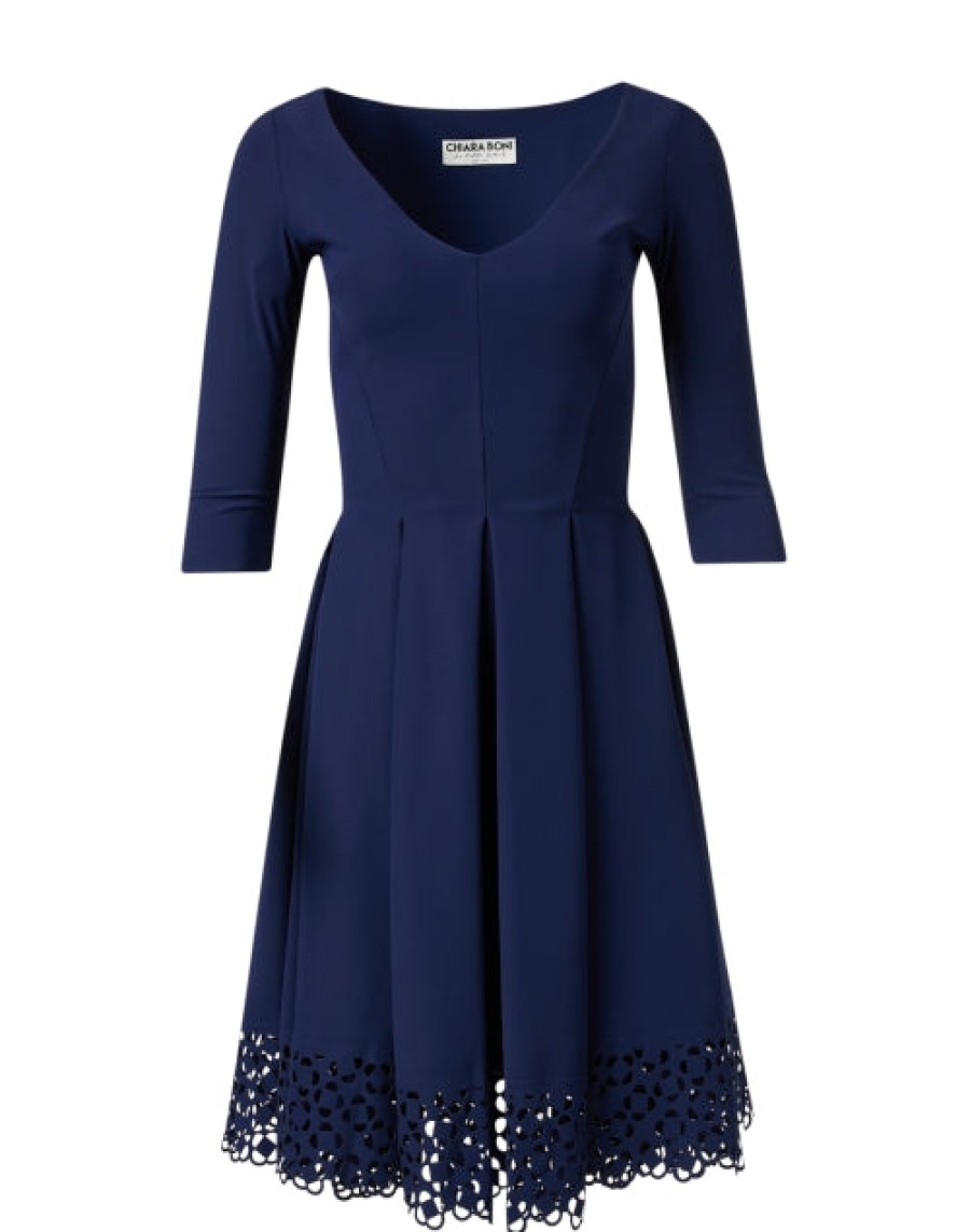 Chiara Boni Dresses | V-Neck Fit & Flare Dress In Navy