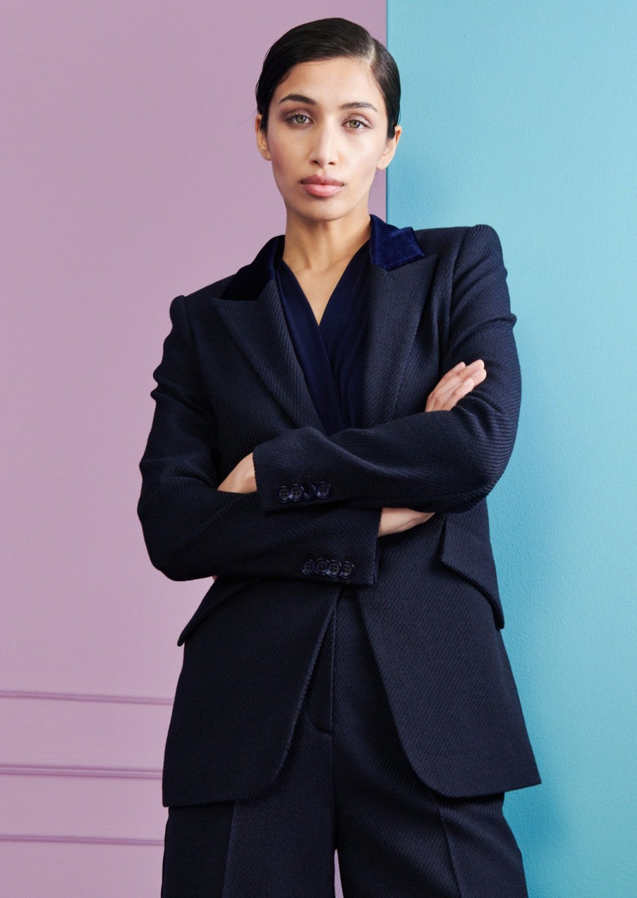 Talbot Runhof Jackets | Burch Blazer With Velvet Collar In Navy