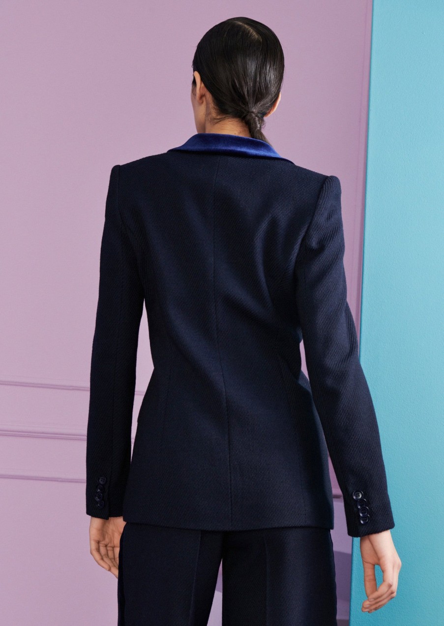 Talbot Runhof Jackets | Burch Blazer With Velvet Collar In Navy