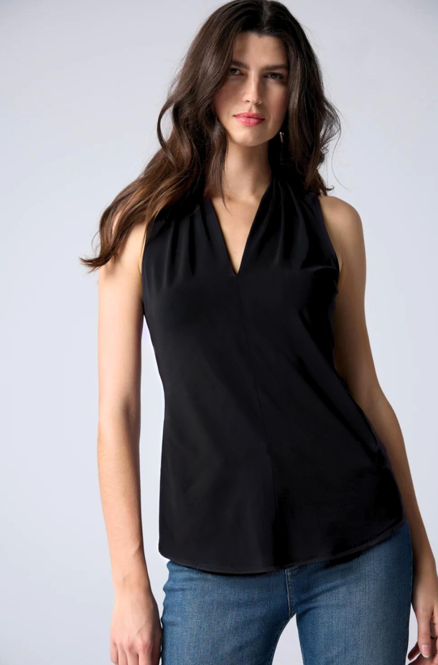 Iris Setlakwe Tops | Matte Jersey Sleeveless Pleated V-Neck Top In Black