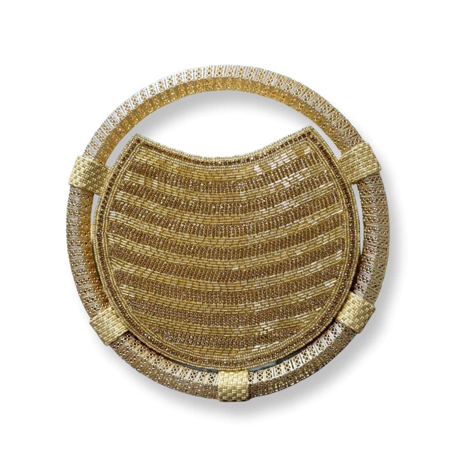 David Jeffery Accessories | Gold Beaded Round Purse W/ Handle