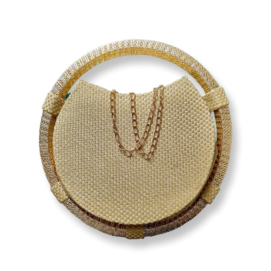 David Jeffery Accessories | Gold Beaded Round Purse W/ Handle