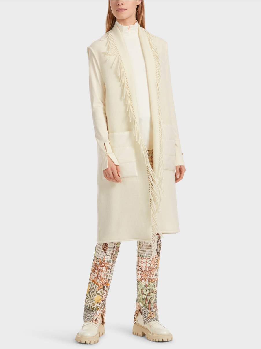 Marc Cain Jackets | Long Waistcoat With Fringe - Soft Cream