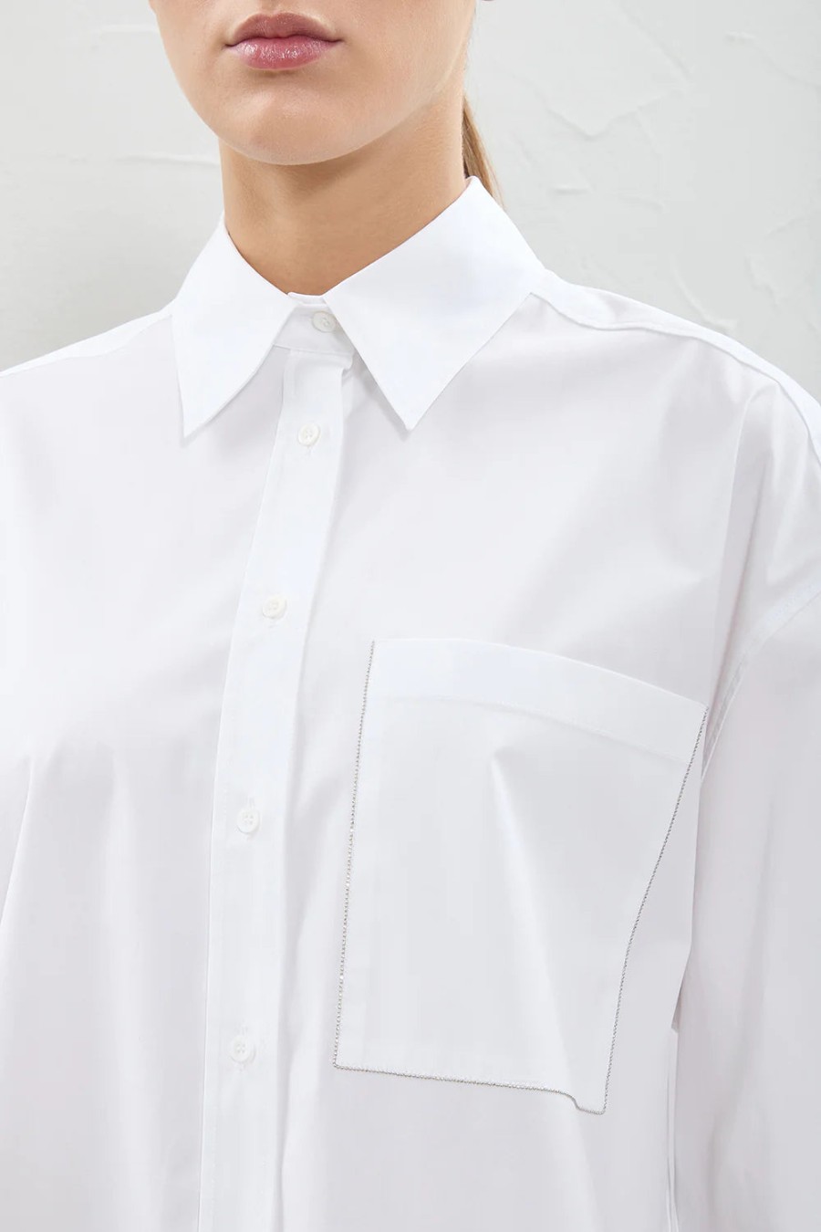 Peserico Tops | Plain Cotton Stretch Poplin Top In Pottery White