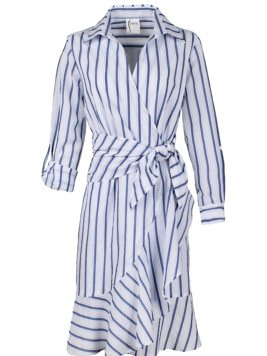 Finley Dresses | Farrah Wrap Dress Sea Worthy Stripe In White/Blue