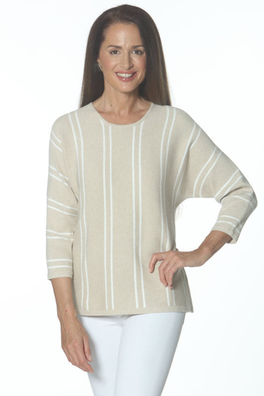 J'envie Tops | Vertical Stripe Dolman Top In Sand