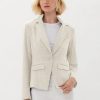 Ecru Jackets | One Button Blazer With Embroidery In Sand/White