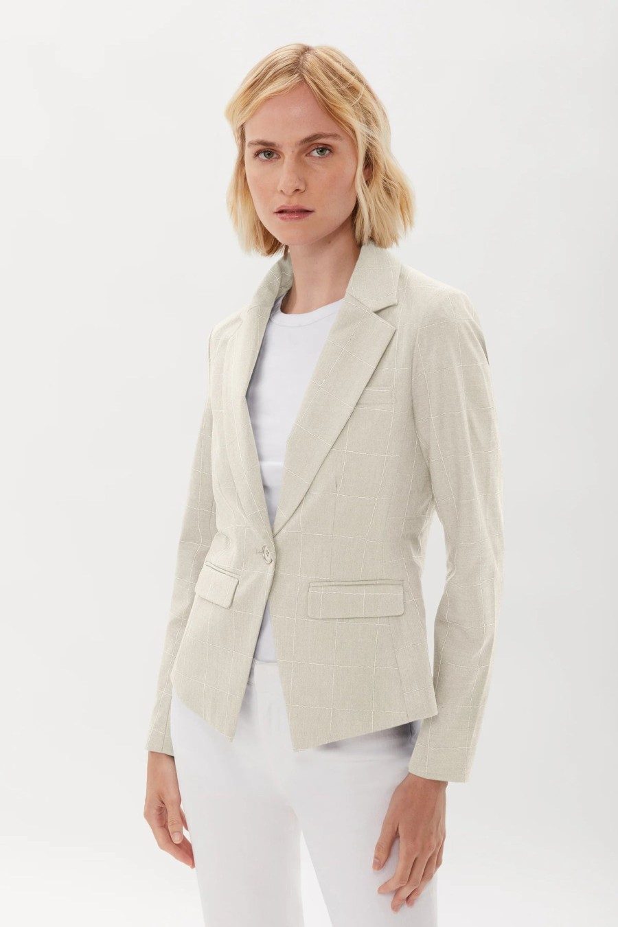 Ecru Jackets | One Button Blazer With Embroidery In Sand/White