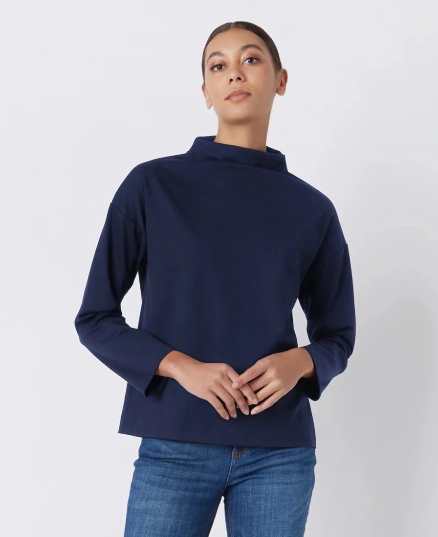 Kal Rieman Tops | Ethel Mock Funnelneck Top - Navy