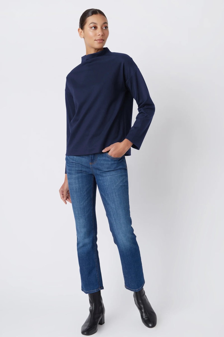 Kal Rieman Tops | Ethel Mock Funnelneck Top - Navy