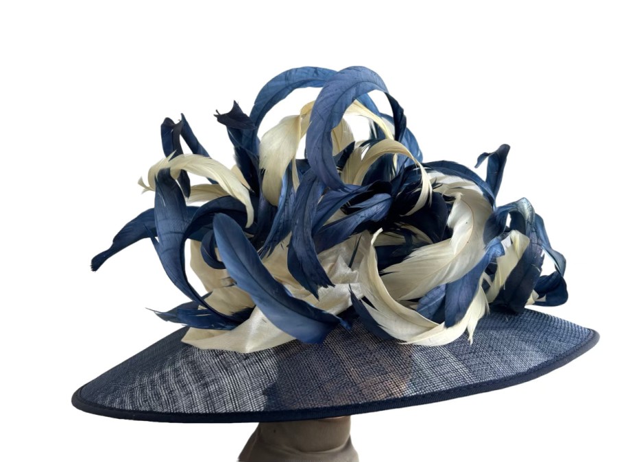 Hats by Katie Accessories | Sinamay Straw Hat In Navy/Cream