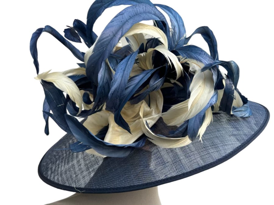 Hats by Katie Accessories | Sinamay Straw Hat In Navy/Cream