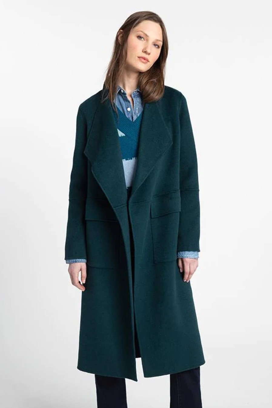 Kinross Cashmere Jackets | Long Drape Front Coat - Seapine