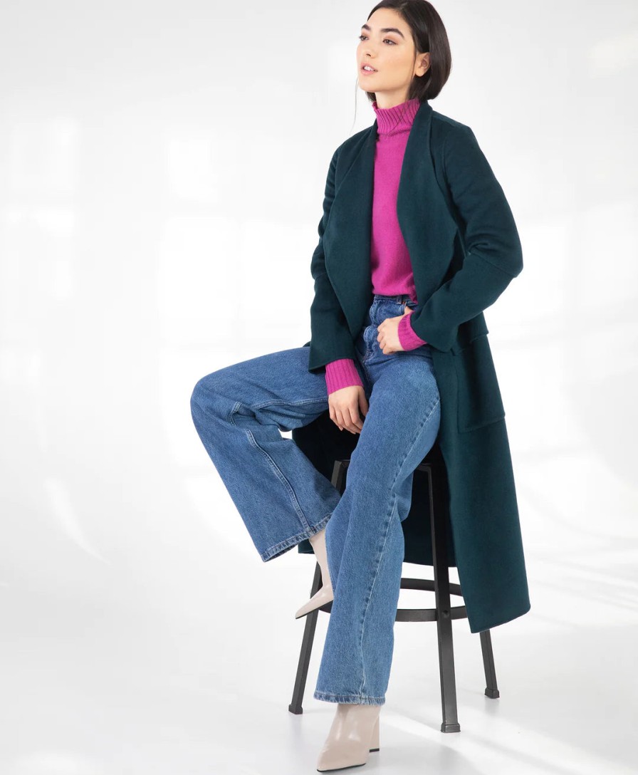 Kinross Cashmere Jackets | Long Drape Front Coat - Seapine