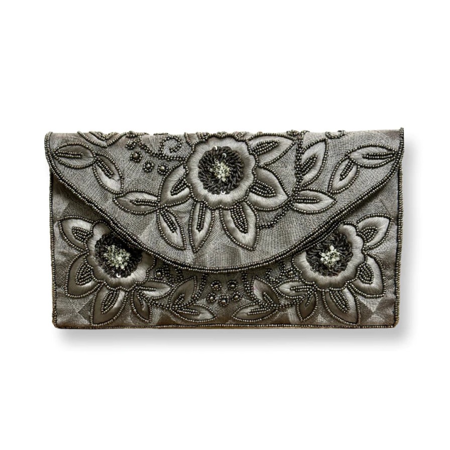 David Jeffery Accessories | Gray Beaded Clutch