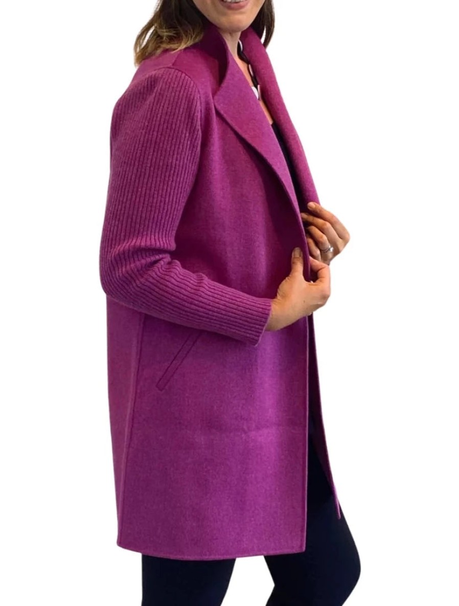 Kinross Cashmere Jackets | Rib Sleeve Coat In Rosebud