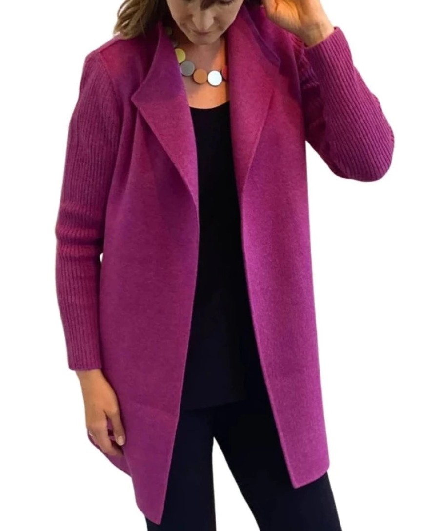 Kinross Cashmere Jackets | Rib Sleeve Coat In Rosebud