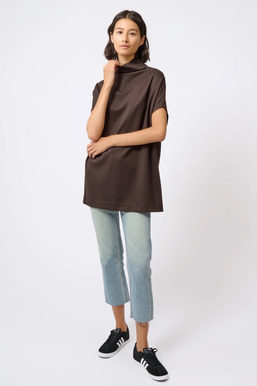 Kal Rieman Tops | Ponte Funnelneck Top - Espresso