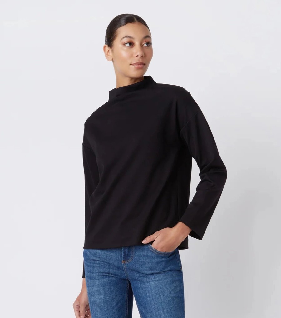 Kal Rieman Tops | Ethel Mock Funnelneck Top - Black