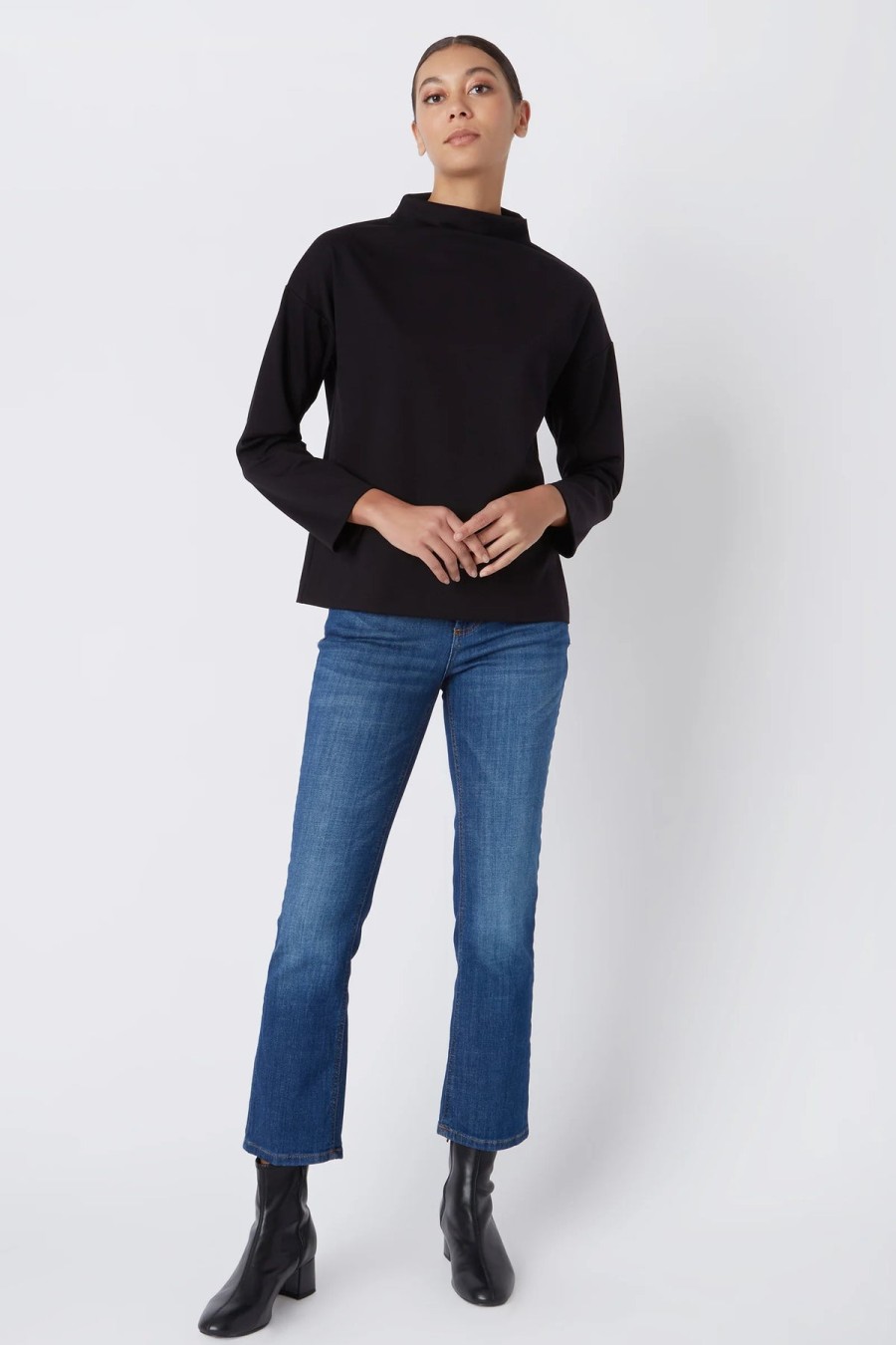 Kal Rieman Tops | Ethel Mock Funnelneck Top - Black