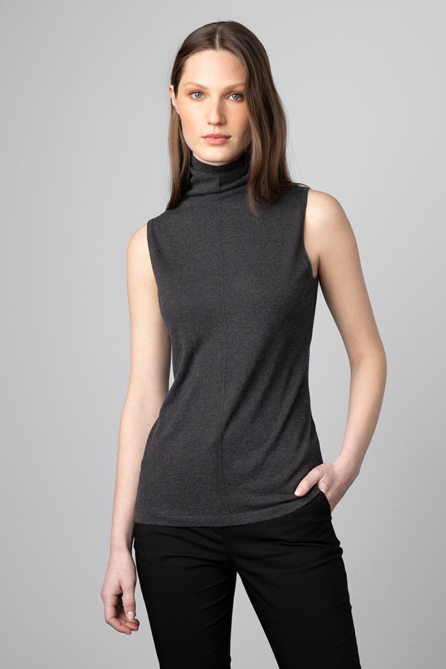 Kinross Cashmere Tops | Seamed Funnel Tank - Birch