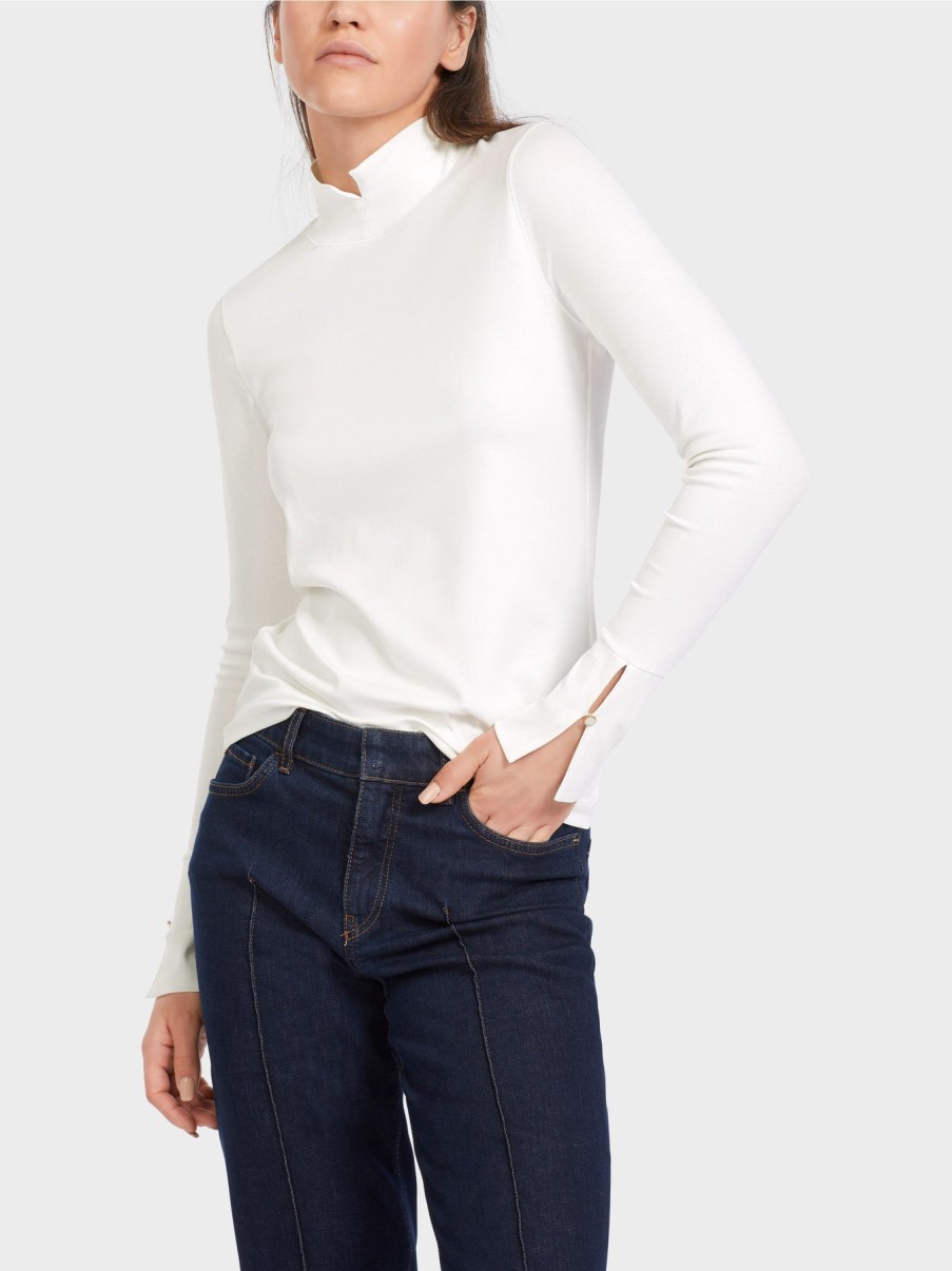 Marc Cain Tops | Mock Neck T-Shirt In Off White