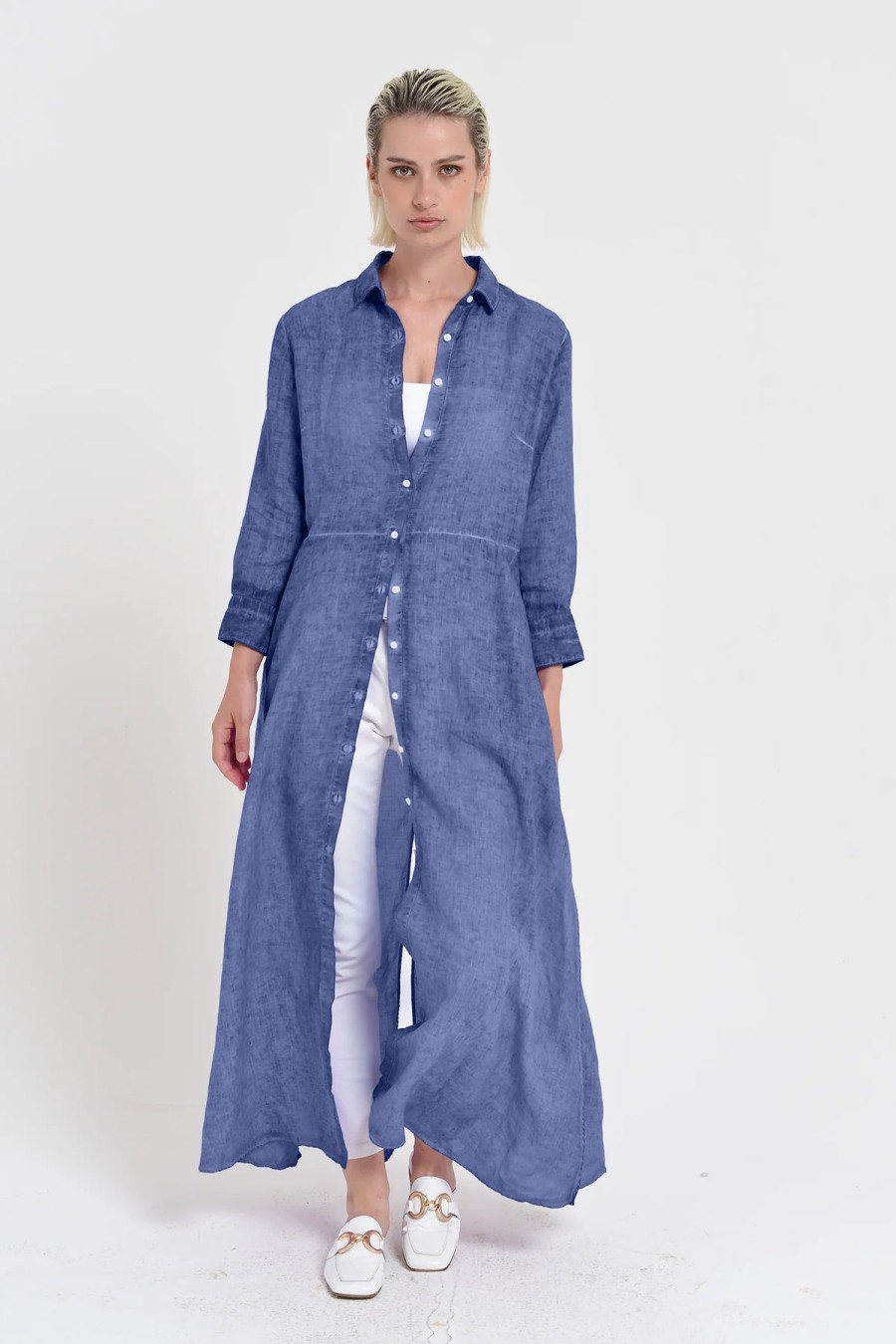 Ploumanac'h Dresses | Brooke Linen Shirtdress In Marine Blue