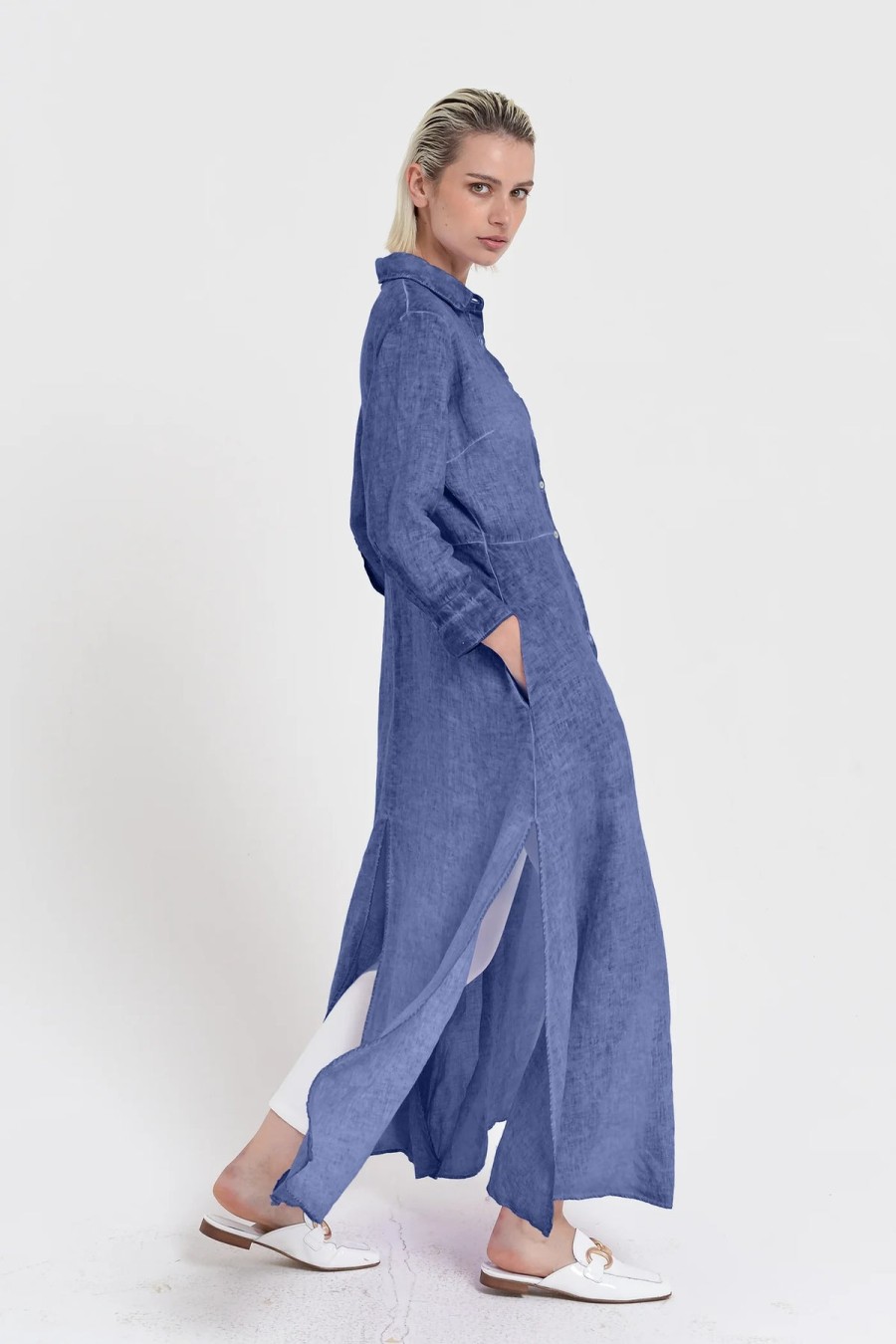 Ploumanac'h Dresses | Brooke Linen Shirtdress In Marine Blue