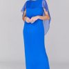 Emmelle Dresses | Silk Gown W/ Chiffon High Low Caplet In Marine