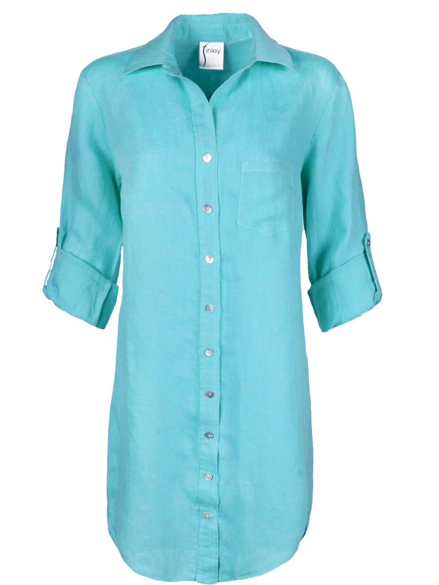 Finley Dresses | Alex Linen Shirtdress Caribbean Blue