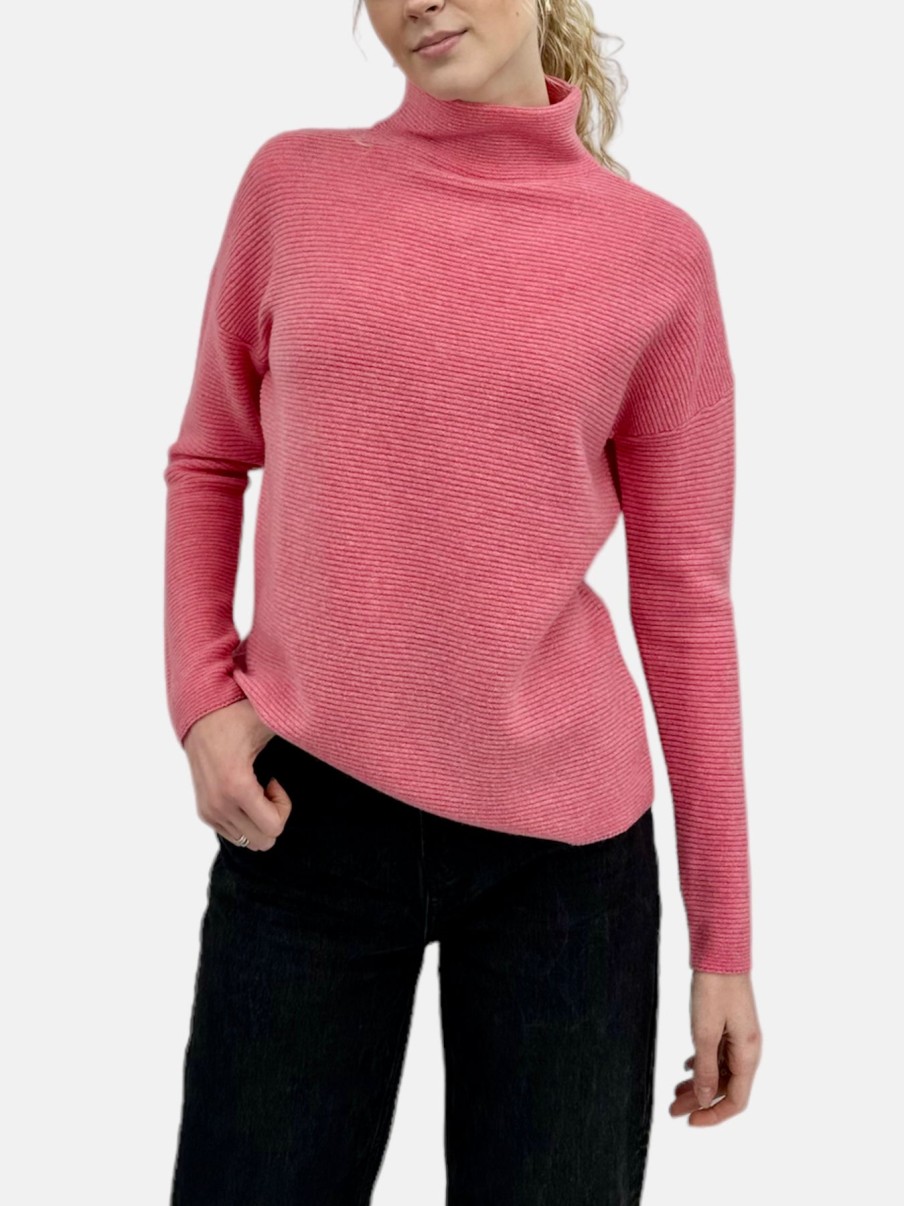 Kinross Cashmere Tops | Textured Slouchy Funnel In Shrimp