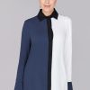 Emmelle Tops | Color Block Lustrous Crepe Back Overlap Shirt In Moonlight