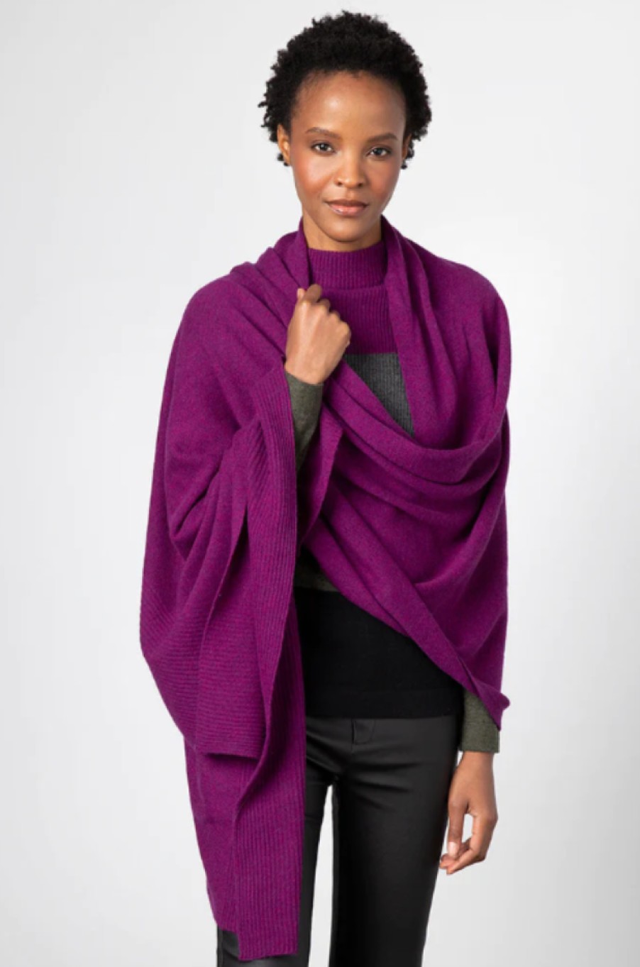 Kinross Cashmere Accessories | Travel Wrap - Black Cherry