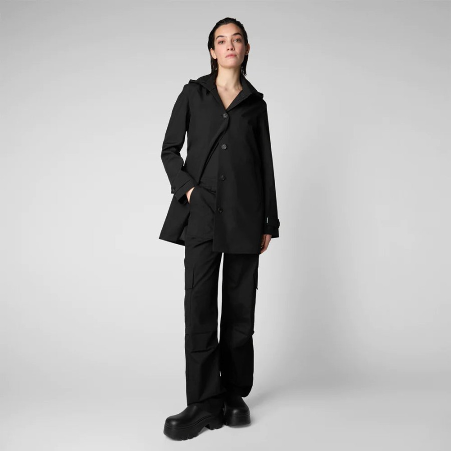 Save The Duck Jackets | April Hooded Raincoat In Black