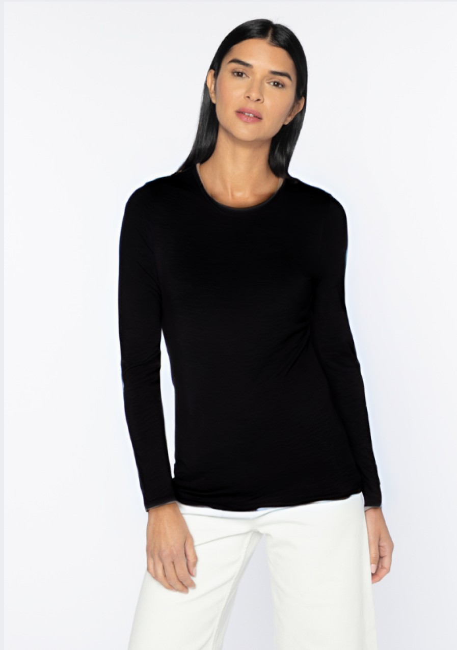 Kinross Cashmere Tops | Bamboo Crew - Black