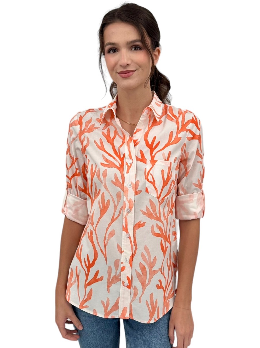 Finley Tops | Andrew Boyfriend Shirt In Coral Reef