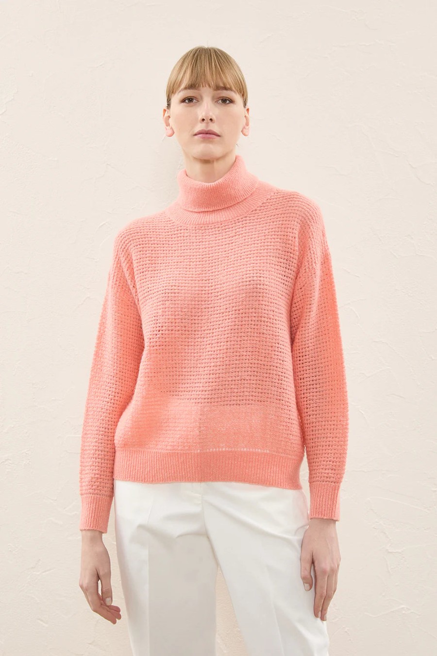 Peserico Tops | Tricot Sweater Alpaca And Wool Blend Yarn - Pink Vesper (654)