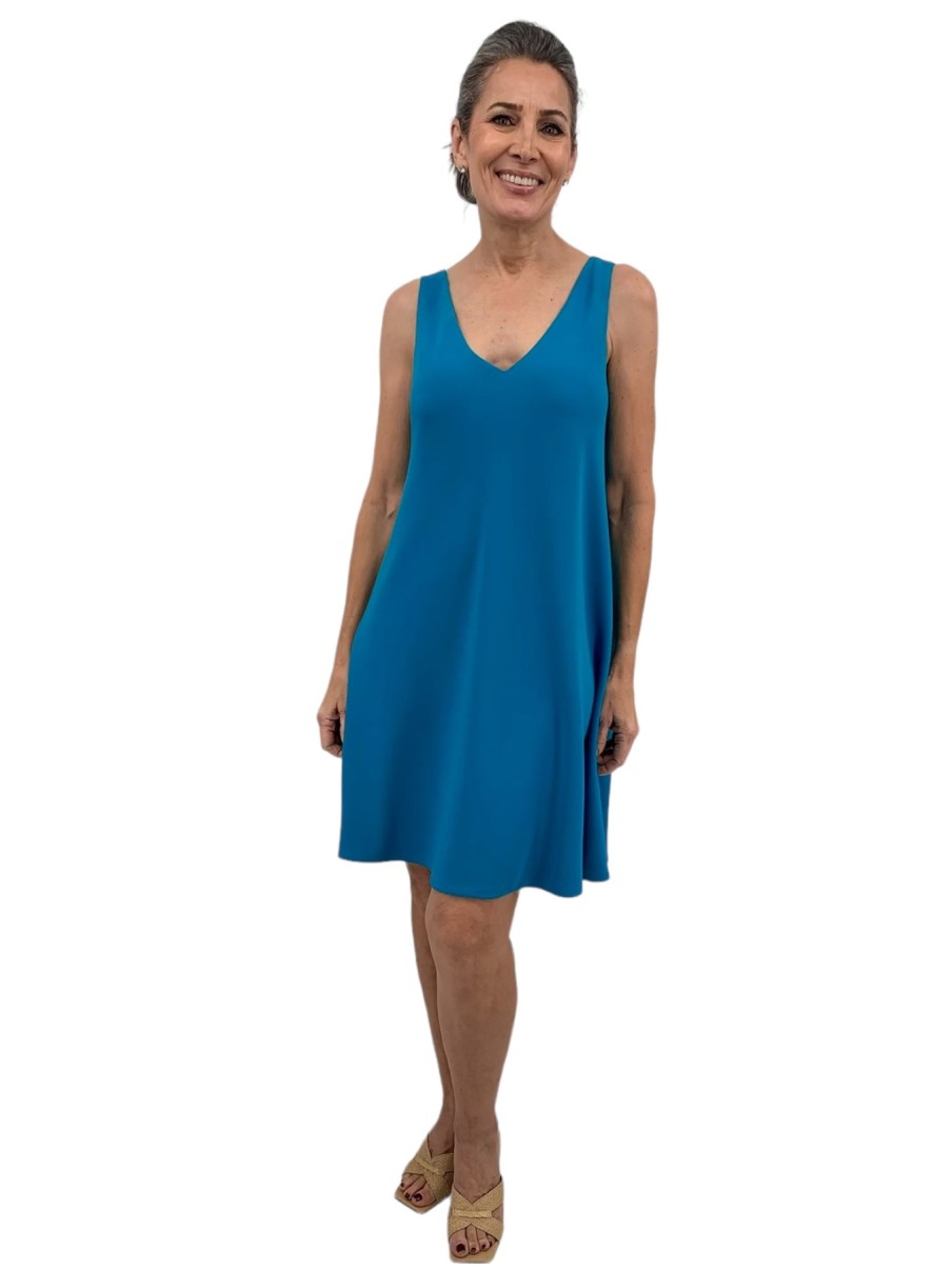 Tom and Linda Platt Dresses | Reversible V-Neck Dress In Jade/Tourmaline