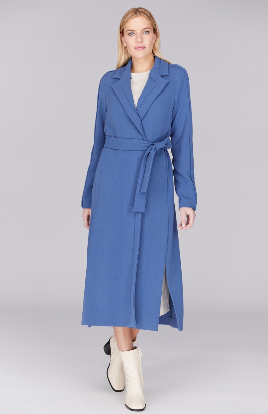 Mi Jong Lee Jackets | Trench Coat W/ Trim Detail In Classic Blue