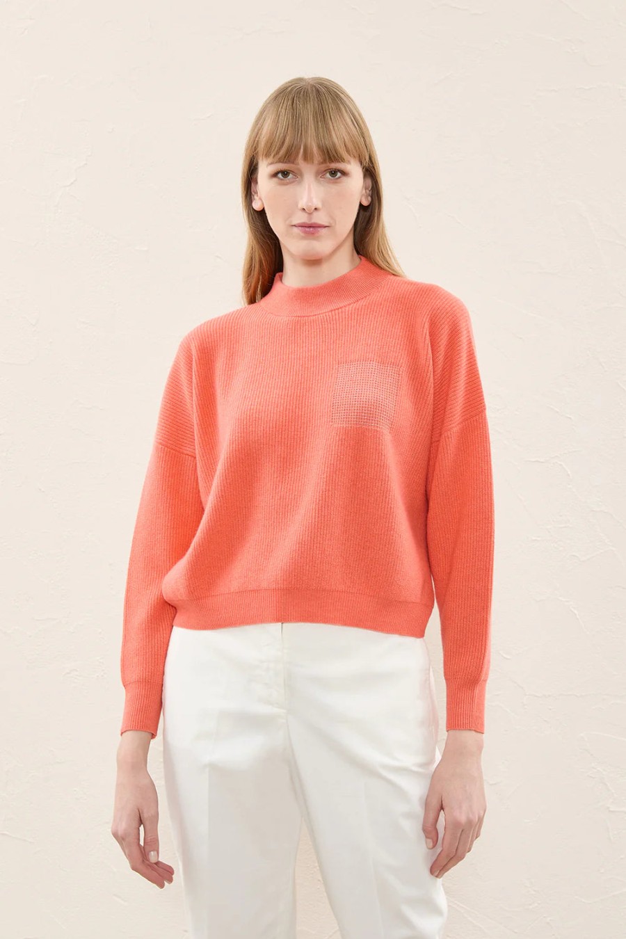 Peserico Tops | Wool, Silk And Cashmere Turtleneck Sweater- Coral