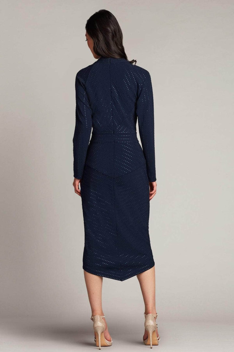 Tadashi Shoji Dresses | V-Neck Long Sleeves Crepe Dress - Navy