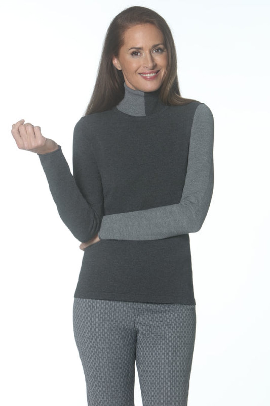 J'envie Tops | Colorblock Turtleneck - Charcoal/Grey