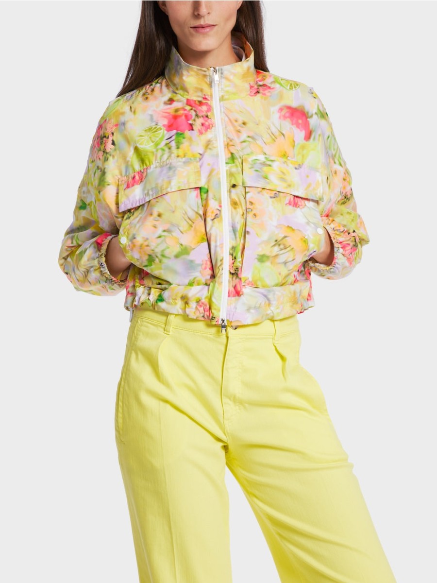 Marc Cain Jackets | Blurry Lemons Printed Outdoor Jacket In Pale Lemon