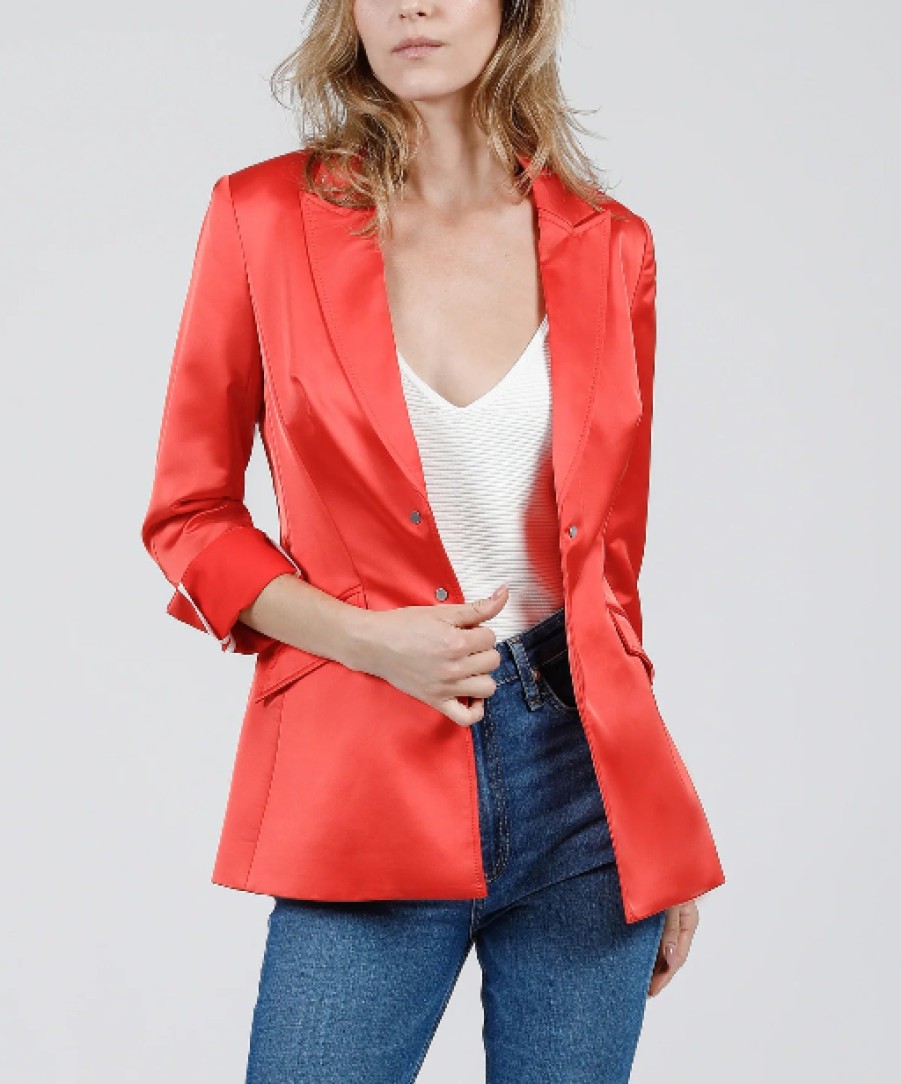 Hilton Hollis Jackets | Stretch Satin Blazer In Hibiscus