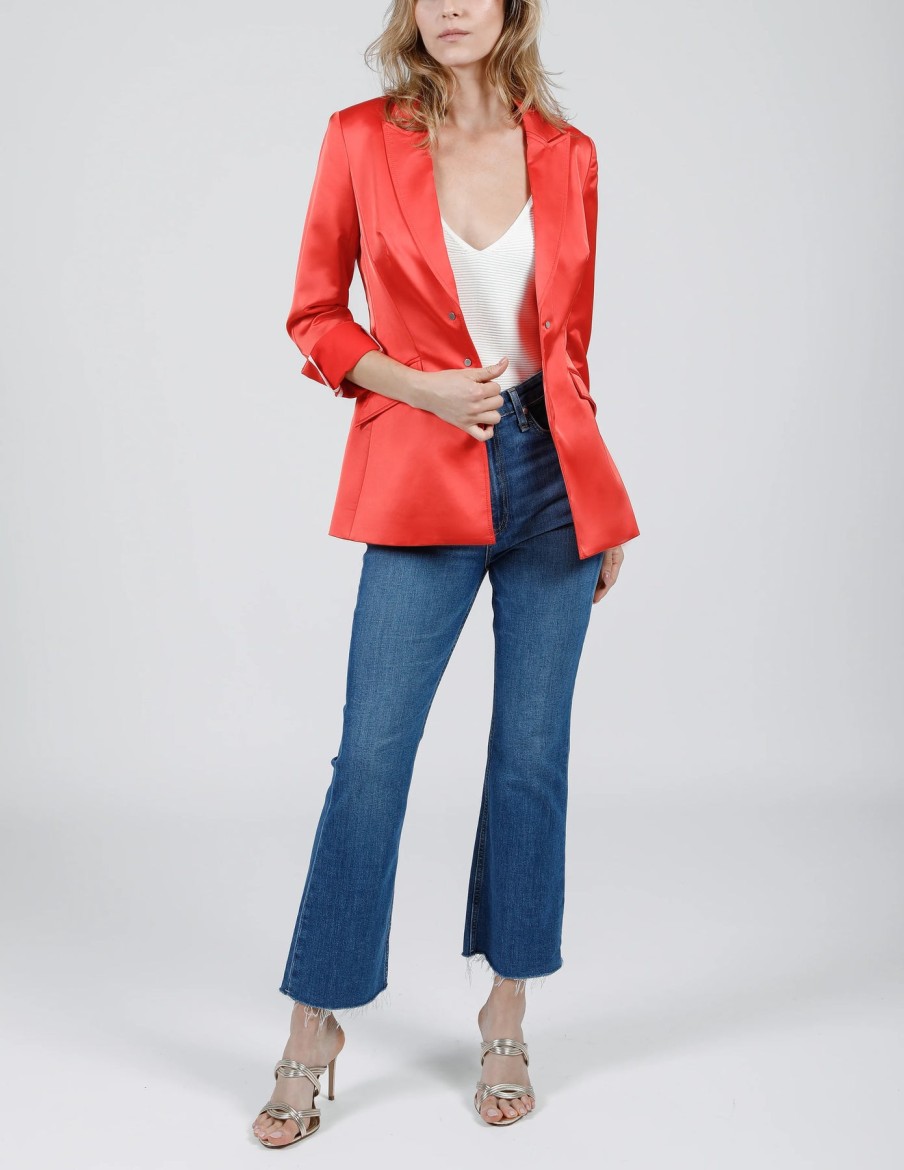 Hilton Hollis Jackets | Stretch Satin Blazer In Hibiscus