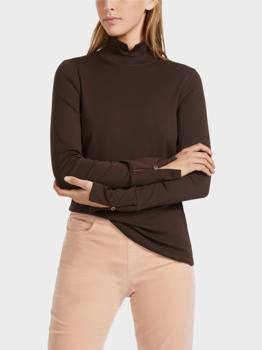 Marc Cain Tops | Mock Neck T-Shirt In Dark Wood